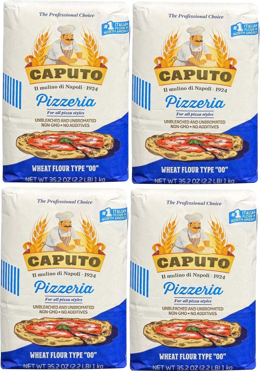 Mulino Caputo 00 Pizzeria Flour - 1-kilo bag (Pack of 4)