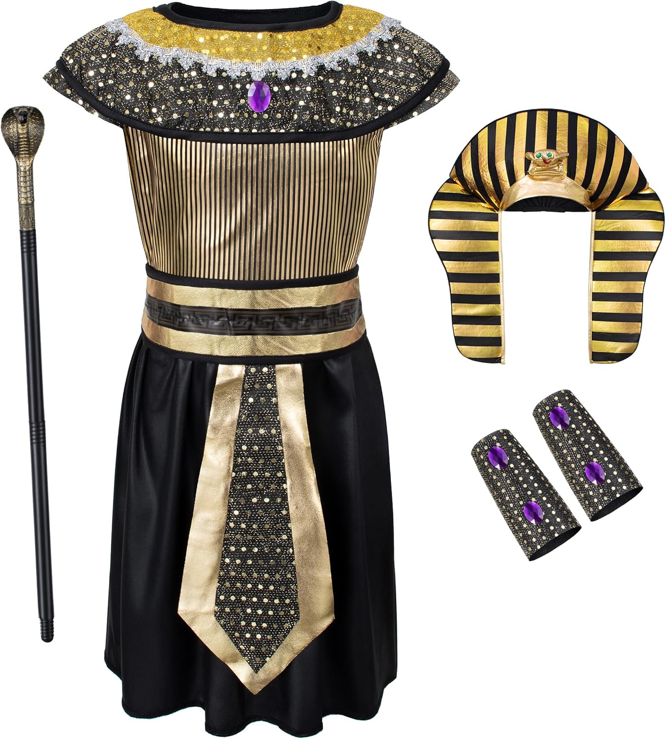 Egypt Pharaoh Costume for Kids Boys Ancient Egyptian King Outfit Kit Halloween Role-Play