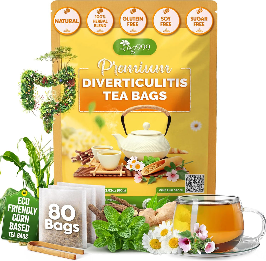 TOG999, Diverticulitis Tea Bags | 80 Count | 100% Natural Chamomile, Peppermint, Marshmallow Leaf, Wild Yam Root, Licorice & Ginger Herbal Blend – Caffeine-Free Comfort Tea, Vegan.