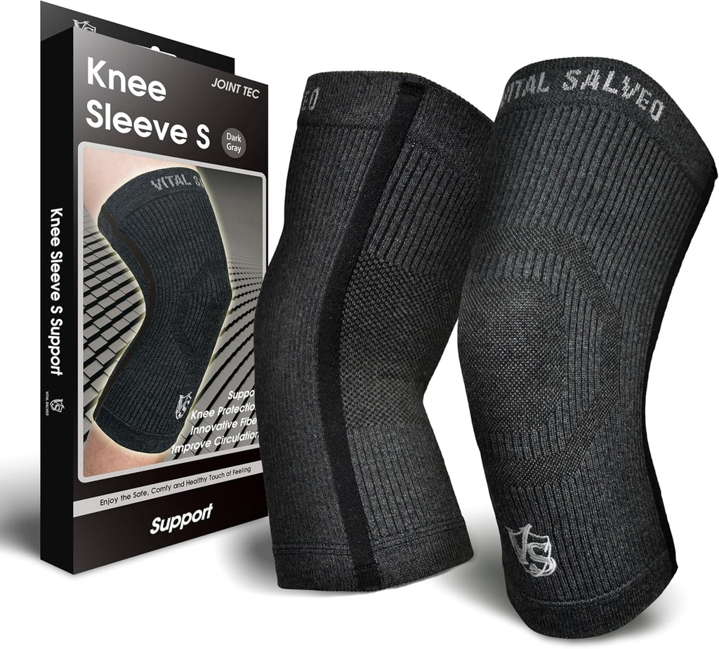 Vital Salveo-Compression Recovery Knee Sleeve/Brace S-Support, Pain Relief, Protects Joint - Ideal for Sports and Daily Wear-Dark Grey (1 Pair)-S