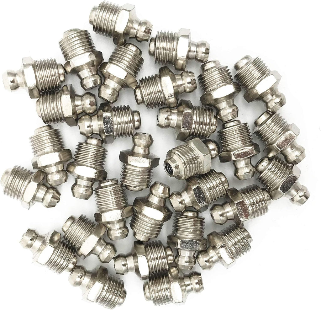 XMHF Silver Tone M8 5/16" Male Thread Straight Grease Nipple Zerk Fitting Nozzle 30Pcs