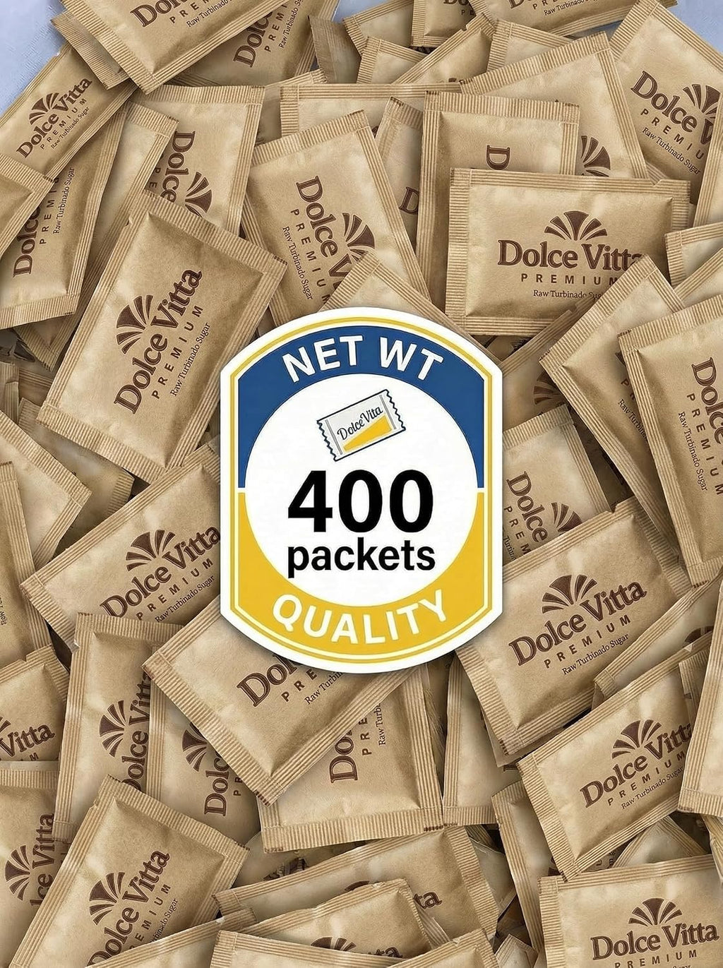 Raw Sugar Turbinado - Dolce Vitta Premium - Raw Natural Cane Brown Sugar Turbinado, 400 Count, Pack of 1, Natural Sweetener for Drinks and Baking Packets for Home, Office, Coffee, Bar, Gift,Restaurants, & Coffee Stations,
