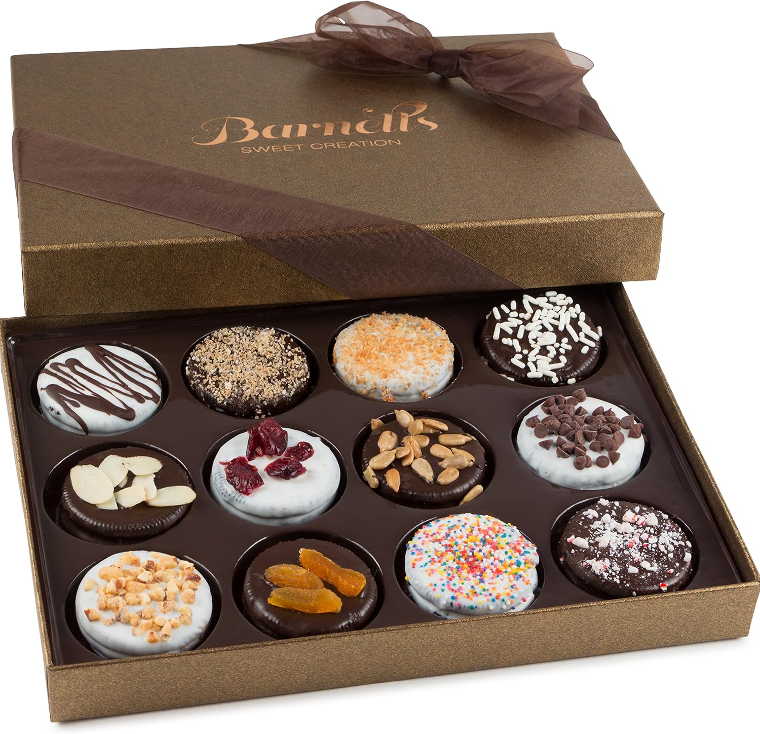 Barnetts Fathers Day Gift Basket, 12 Chocolate Covered Cookies Gourmet Candy Box Baskets for Dad, Men, Husband, Father, Grandfather, Son, Brother, Prime Food Delivery, Gifts for Him