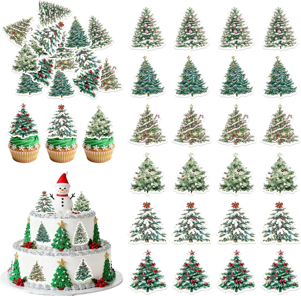 72Pcs Edible Christmas Tree Cupcake Toppers Picks Merry Christmas Theme Birthday Party Decorations New Year Holiday Baby Shower Kids Party Supplies
