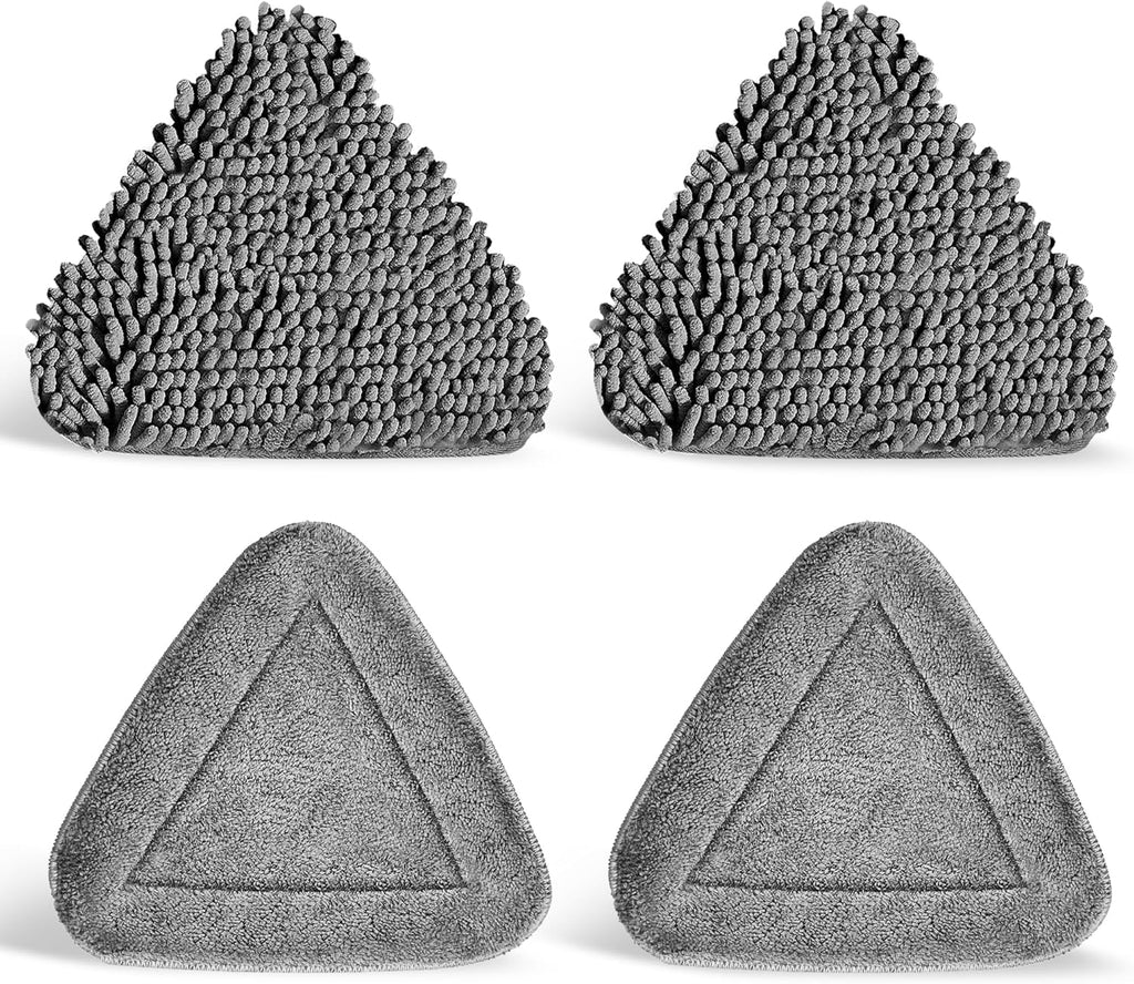 JEHONN Triangle Wall Mop Replacement Heads, 2 PCS Chenille Pads & 2 PCS Microfiber Pads for Wet and Dry Use