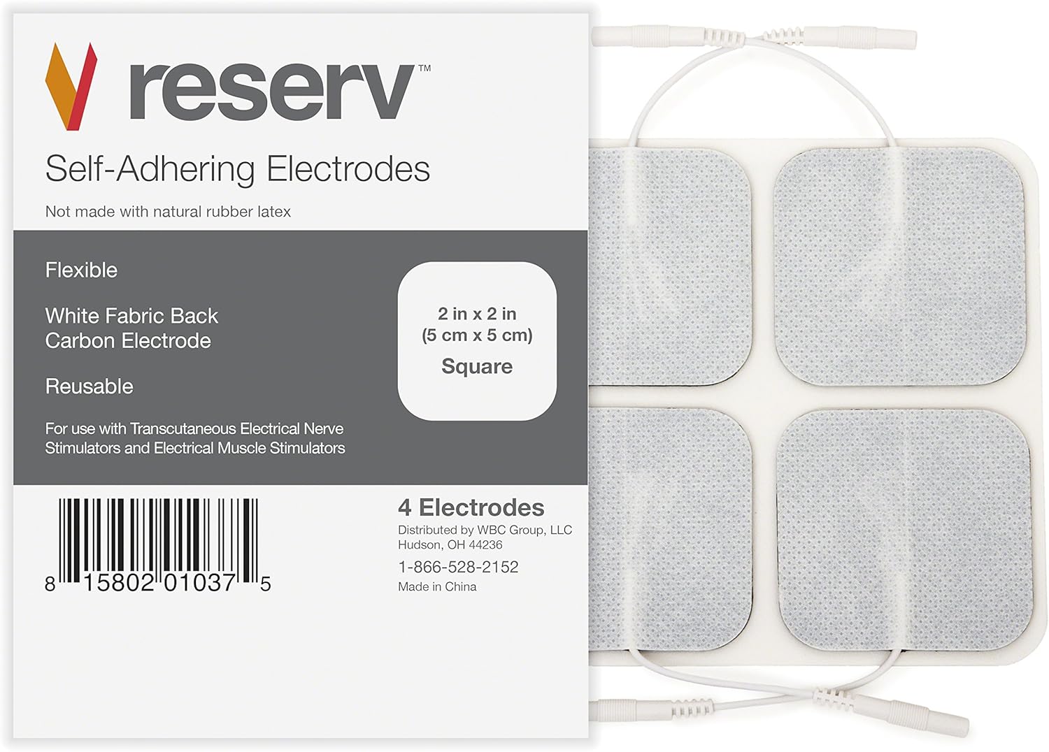 reserv 2" x 2" Premium Re-Usable Self Adhesive Electrode Pads for TENS/EMS Unit, Fabric Backed Pads with Premium Gel (Latex Free) (1/2 Pack (20 electrodes)