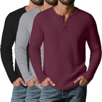 3 Pack Men’s Waffle Henley Shirts, Long Sleeve Button Tops Casual Basic T-Shirts Lightweight Knit Pullover