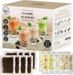 Bubble Boba Tea Kit with Instant Tapioca Pearls and Milk Tea Powders | Makes 8 Drinks | Assorted Classic Flavours include Classic, Matcha, Thai, Vanilla in Individual Sachets | By Moriyama Teahouse