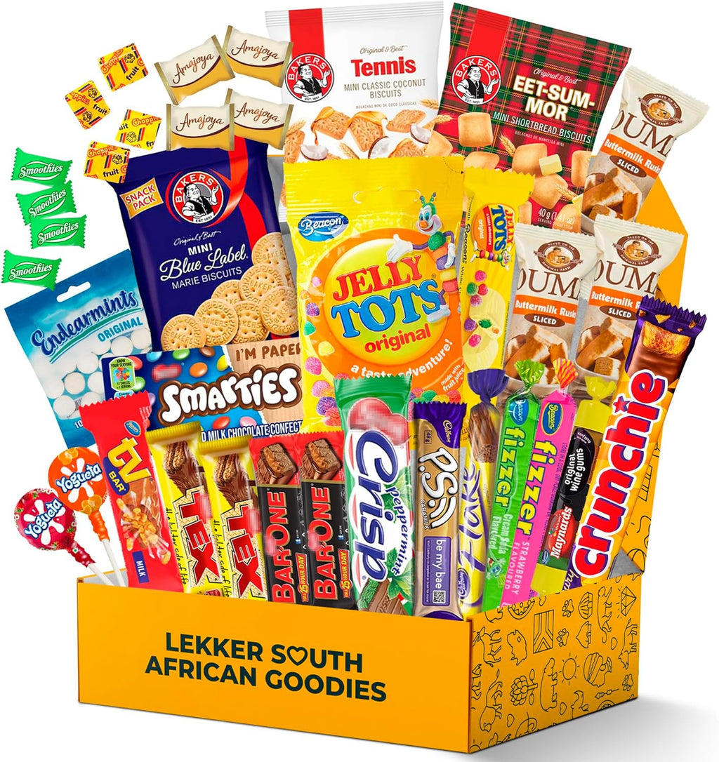 Treats from Home South African Snacks Food Box | Authentic African Candies, Chocolate Bars, & Treats | Perfect Christmas Gifts Includes Ouma Rusks, Smarties, & More | Best South African Products Care Package for Gifting & Sharing - 36 Units