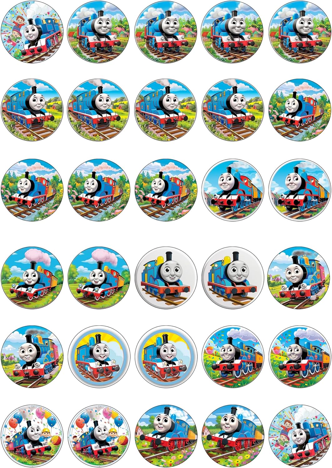 30 x Edible Cupcake Toppers – Thomas Train Themed Collection of Edible Cake Decorations | Uncut Edible on Wafer Sheet