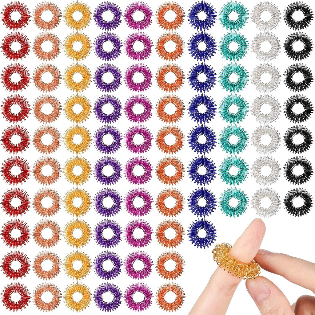 200 Pcs Acupressure Rings Fidget Spiky Sensory Finger Massager Ring Stress Relief Fidget Sensory Toys Anxiety Relief Toys Stress Reducer for Men, Women(Classic Color)