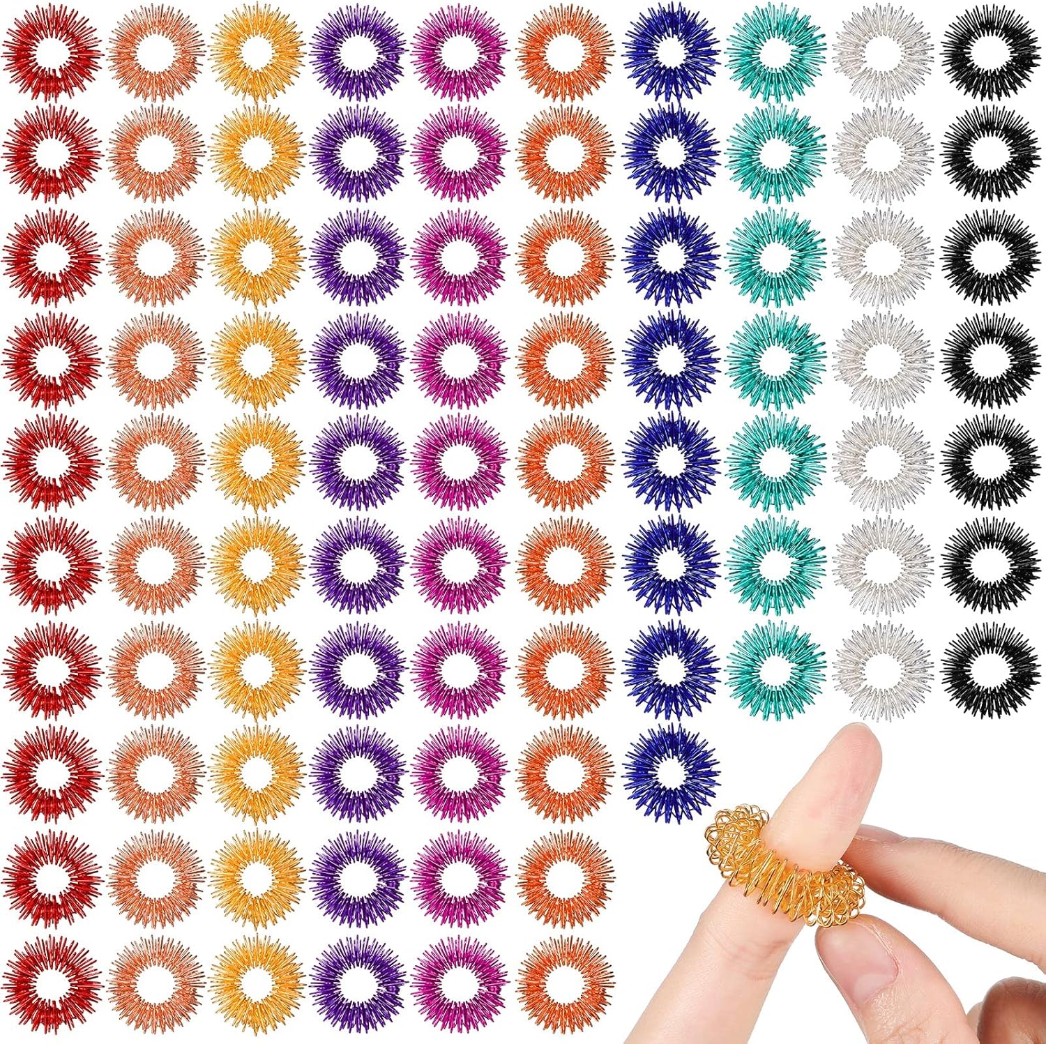 200 Pcs Acupressure Rings Fidget Spiky Sensory Finger Massager Ring Stress Relief Fidget Sensory Toys Anxiety Relief Toys Stress Reducer for Men, Women(Classic Color)