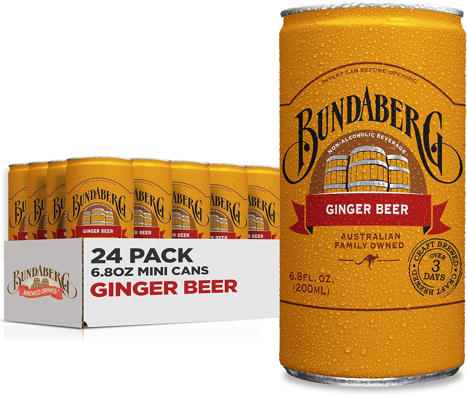 Bundaberg Ginger Beer, 6.8 fl oz Cans, (24 Pack)