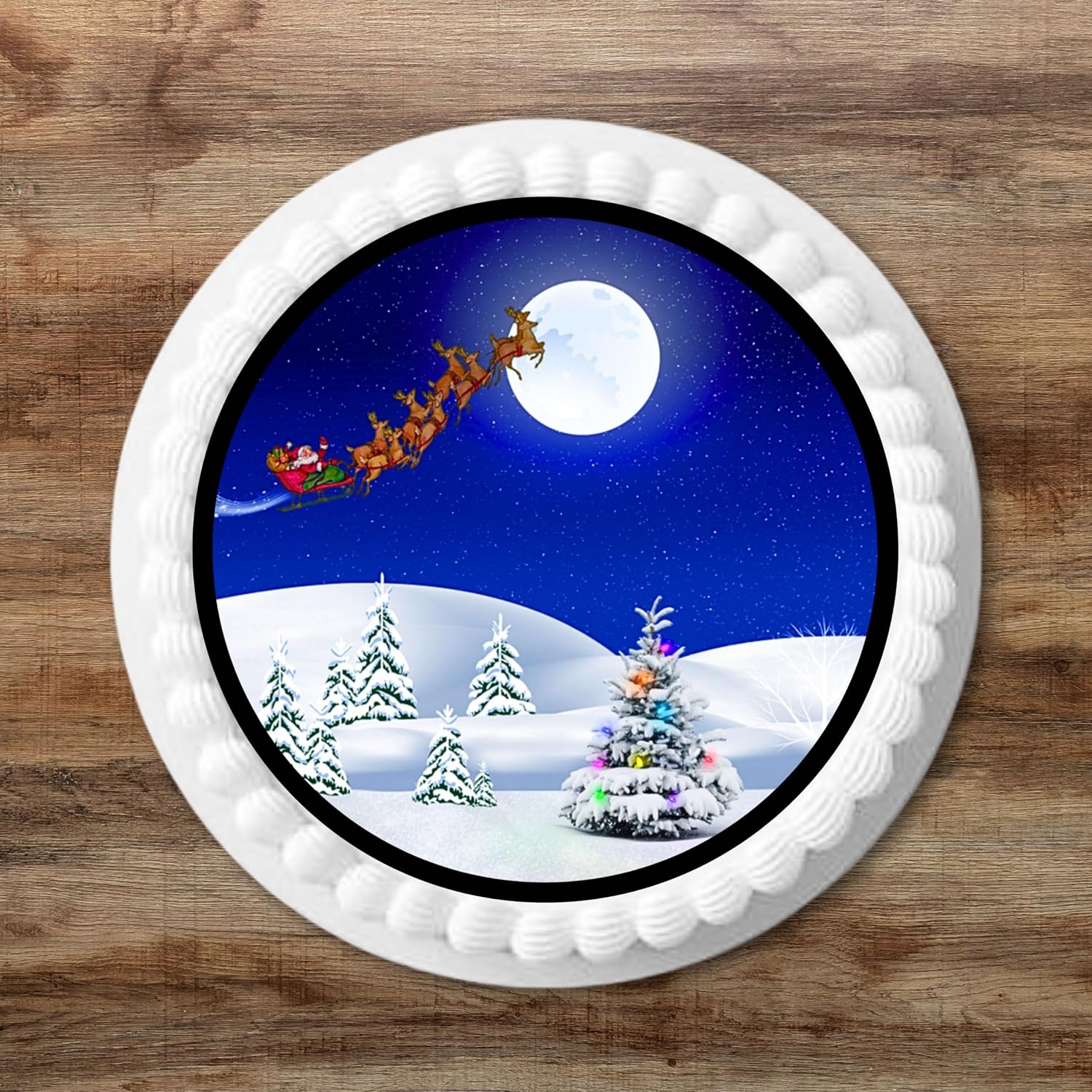 PRECUT 7" Christmas Cake Topper, Christmas Snow Scene, Edible Christmas Cake Decorations, Santa Cake Toppers, Xmas Cake Decoration, Round Christmas Cake