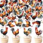 48Pcs Edible Rooster Cupcake Toppers Edible Rock Cupcake Picks for Farmyard Animal Baby Shower Boys Girls Birthday Party Cupcake Cake Decorations Rock Rooster Carnival Party Decors