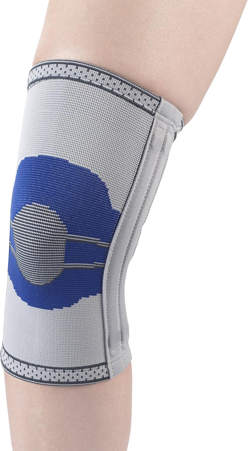 Champion Elastic Knee Support Compression Sleeve, with Flexible Stays, Gray (Side Stays), Medium