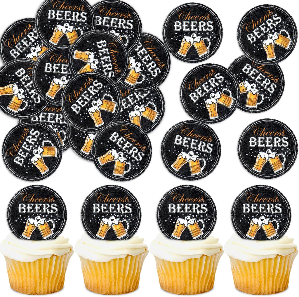 Ercadio 40 PCS Edible Beer Party Cupcake Toppers Cheers and Beers Happy Birthday Party Decorations for Father's Day Whiskey Beer Cake Drink Topper Favor for Summer Family Party Decor Supplies