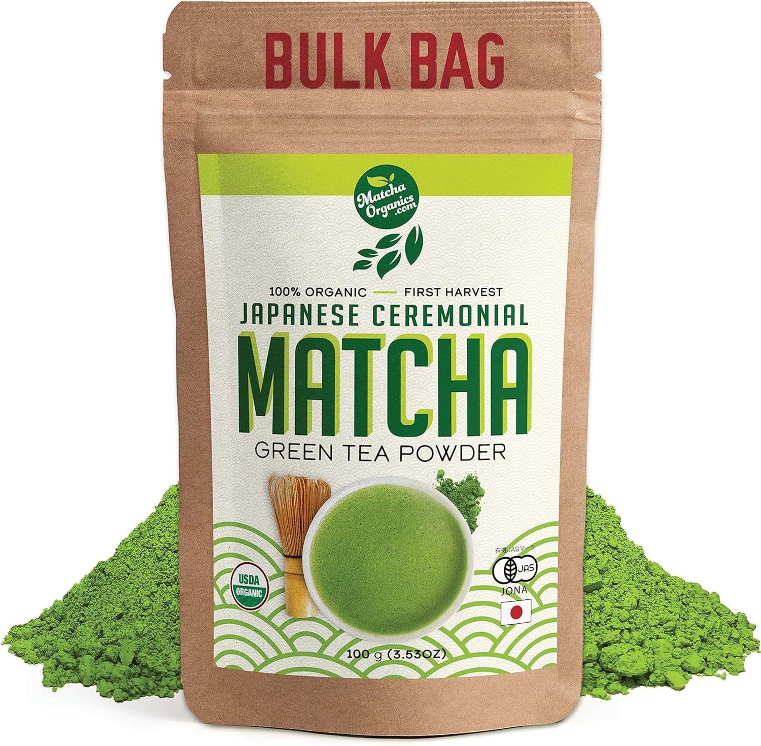 Premium Japanese Ceremonial Matcha Green Tea Powder - 1st Harvest HIGHEST Grade - USDA & JAS Organic - From Japan - Perfect for Starbucks Latte, Shake, Smoothies & Baking (3.53oz / 100g)