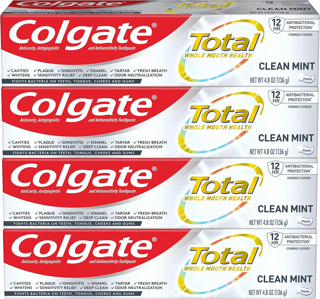 Colgate Total Toothpaste with Whitening, Clean Mint, 4.8 Ounce (Pack of 4)