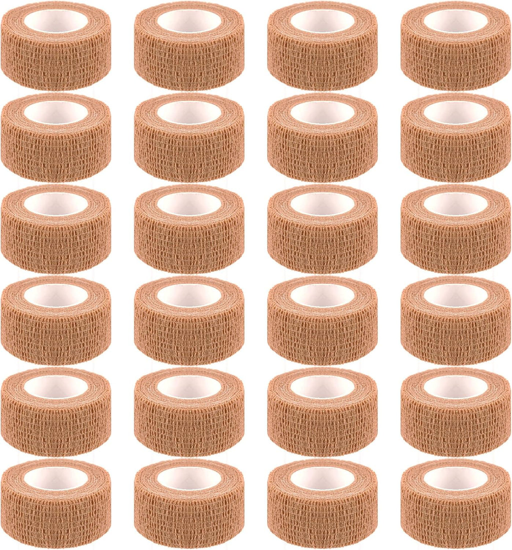 24 Pack Self Adherent Cohesive Wrap Bandages 1 Inches X 5 Yards,First Aid Tape, Elastic Self Adhesive Tape, Athletic, Sports wrap Tape, Bandage Wrap for Sports, Wrist, Skin Colour Athletic Tape