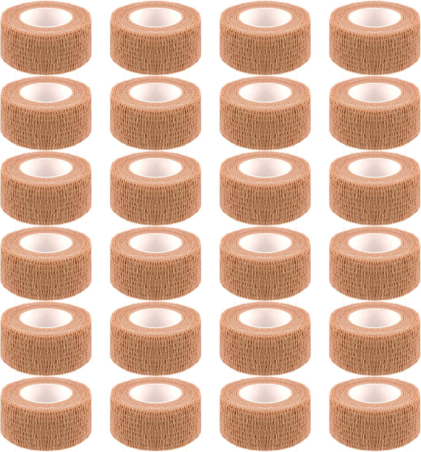 24 Pack Self Adherent Cohesive Wrap Bandages 1 Inches X 5 Yards,First Aid Tape, Elastic Self Adhesive Tape, Athletic, Sports wrap Tape, Bandage Wrap for Sports, Wrist, Skin Colour Athletic Tape