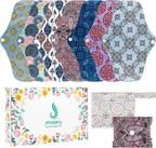 PHOGARY Reusable Menstrual Pads for Heavy Flow with Wet Bag, 7 Pieces Sanitary Pads Set with Wings for Women, Washable Overnight Cloth Panty Liners