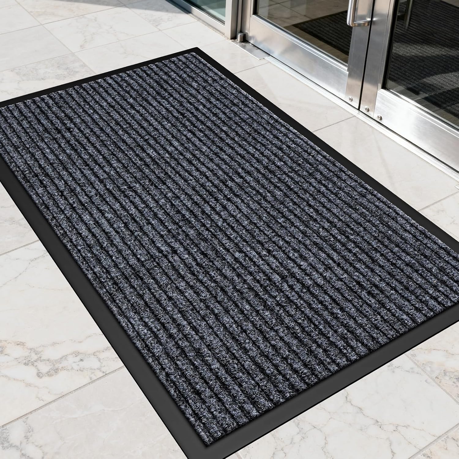 Commercial Floor Mat Non-Slip Waterproof, 2' x 3' Front Door Mat for High Traffic Areas, Easy Clean Low Profile Durable Rug, for Entryway, Indoor/Outdoor, Office, Industrial, Garage, Grey