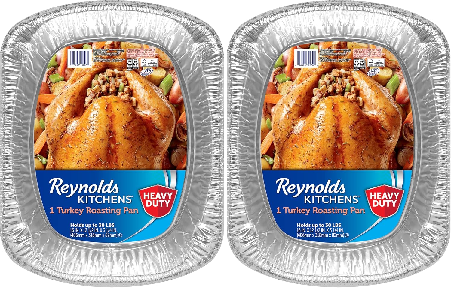 Reynolds Kitchens Turkey Size Roaster Pan, Holds Up to 30lbs, 1 Count (Pack of 2)