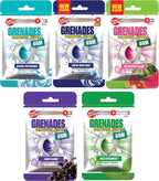 Grenades GUM Explosively Strong Sugar-Free Gum - Intense Minty Blast That'll Blow You Away - Nose Blasting Power & Breath Freshener - Fruit & Mint Variety Pack of 5 (150 Pieces)