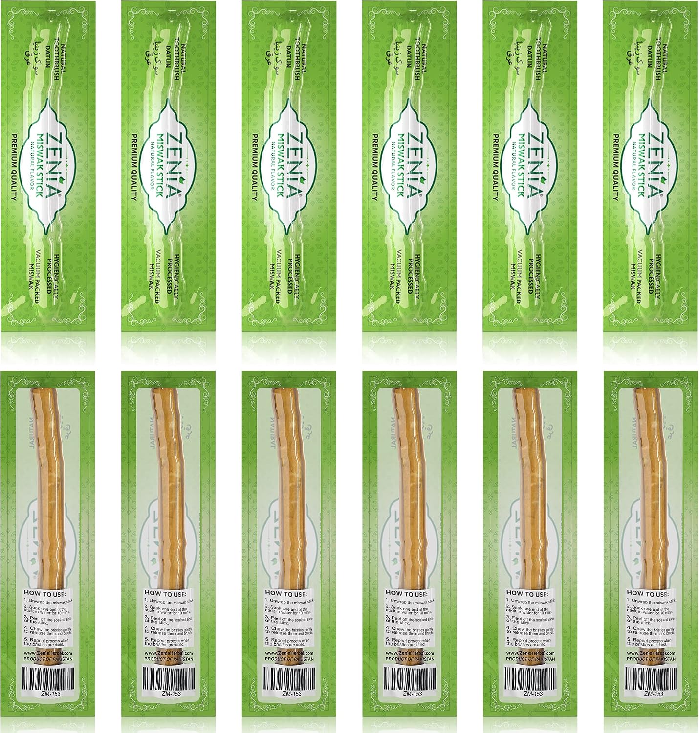 Zenia Sewak Natural Miswak Toothbrush - Vacuum Sealed Natural Flavor Traditional Peelu Toothbrush Stick - for Healthy Gums, Teeth, and Fresher Breath (Pack of 12)