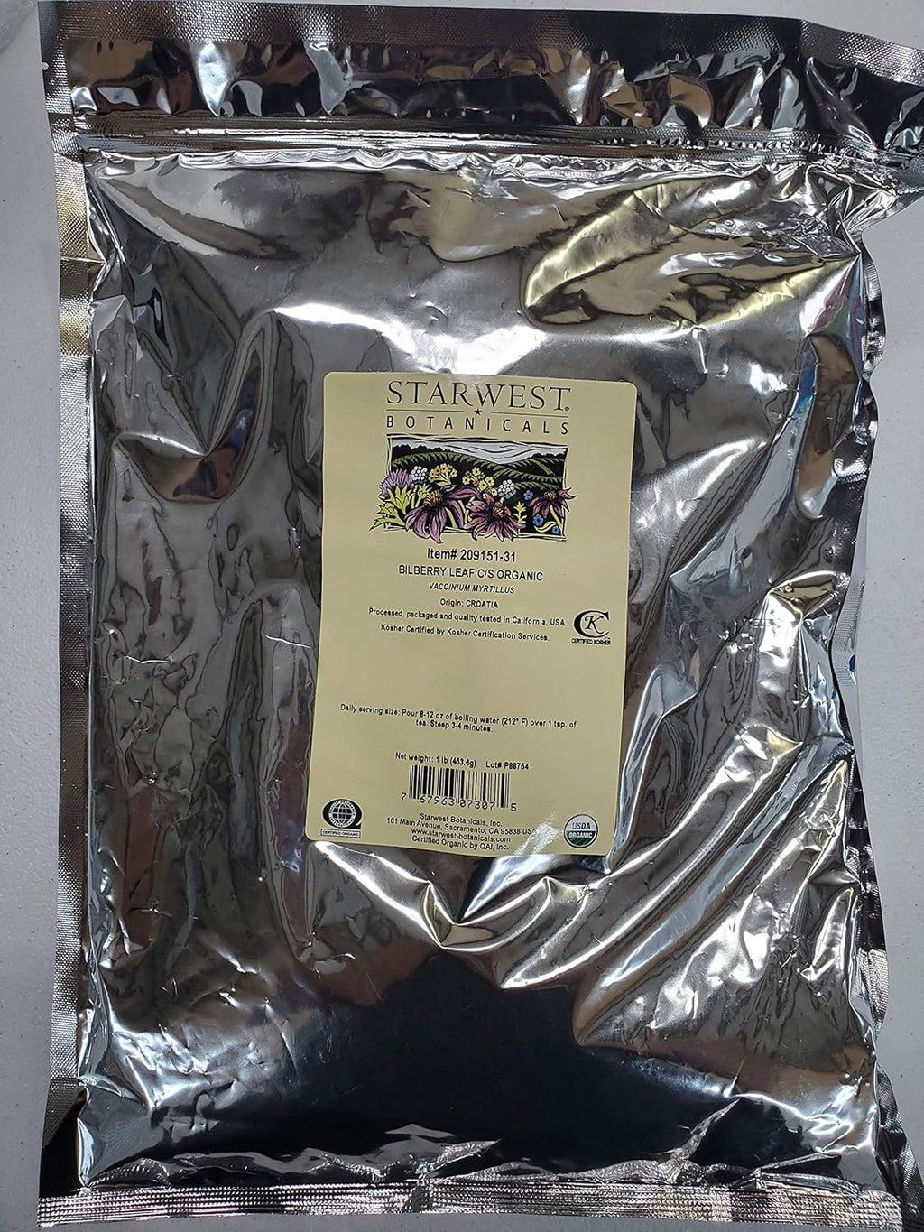 Bilberry Leaf Cut & Sifted Organic - 1 Lb,(Starwest Botanicals),