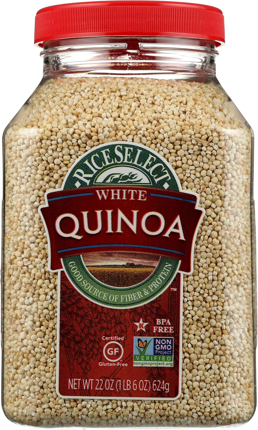 RiceSelect White Quinoa, Premium Gluten-Free Seed, Star-K Kosher, and Non-GMO Quinoa, 22-Ounce Jar