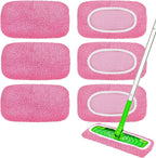 6-Pack Reusable Mop Pads Compatible with Sweeper Mop - 100% Coral Fleece Washable Refills - Microfiber Dry & Wet Sweeping Cloths for Multi-Surface/Hardwood Floor Cleaning- Pink