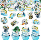 Ercadio 40Pcs Edible Sea Fishing Cupcake Toppers Edible Fishes Fishing Tools Cupcake Picks for Summer Outdoor Fishing Theme Baby Shower Fisherman Birthday Party Cake Decorations Supplies