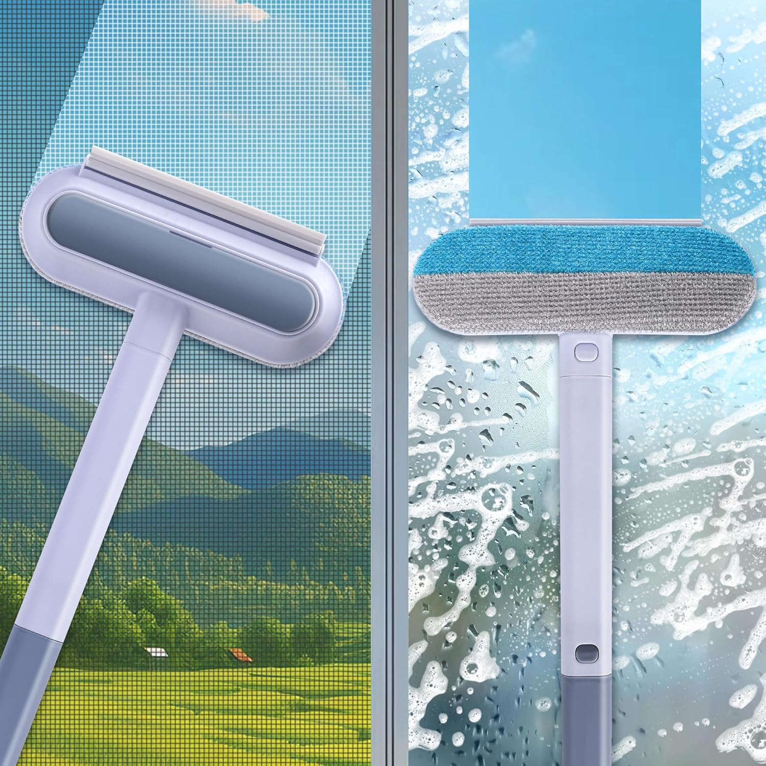 moonoom 2 Pcs 4 in1 Mesh Screen Cleaner, Detachable Window Screen Cleanning Brush with Wet and Dry Dual-Use, Multi-functional Window Glass Net Cleaner Tool for Dusty Corners
