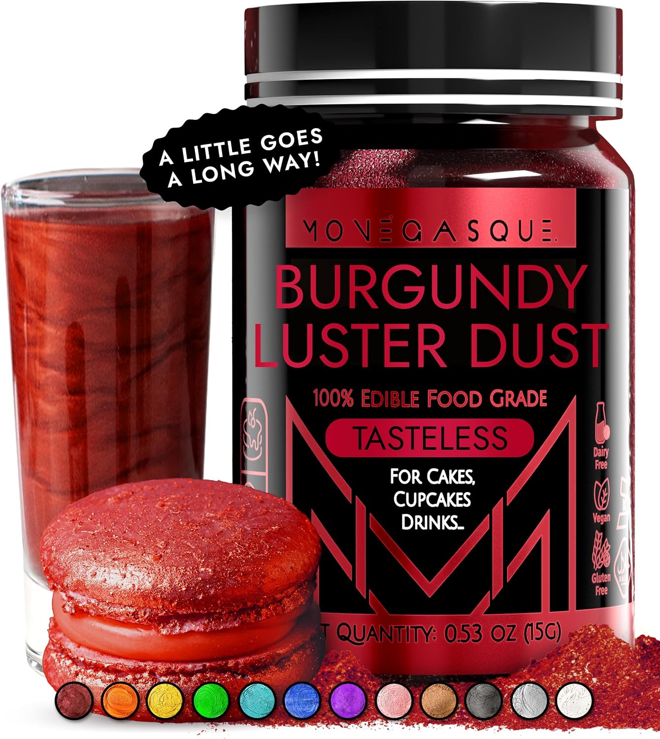MONÉGASQUE Red Edible Glitter for Drinks 15g – Burgundy Edible Glitter for Cakes & Cocktails - Red Luster Dust for Drinks, Cocktail, Cake Decorating, & Food Decorations - Spray Drink Shimmer