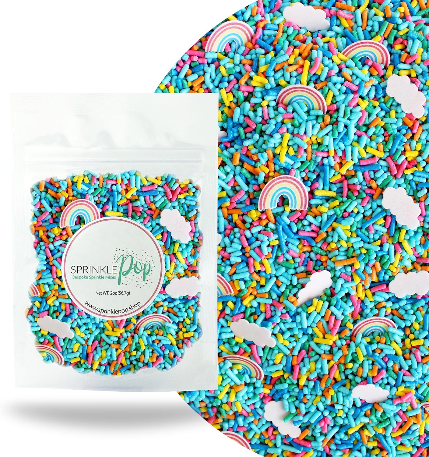 Sprinkle Pop You're My Rainbow Sprinkle Mix| Rainbow Sprinkles Heavy on Blue Jimmies with ~10 Rainbow and Clouds Wafer Papers| Birthday Sprinkles Made in USA for Decorating Cake Cupcakes Cookie, 2oz