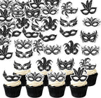 48Pcs Edible Masquerade Masks Cupcake Toppers Wafer Paper Bachelorette Party Mask Cupcake Toppers forMardi Gras Party Baby Shower Birthday Party Cake Decorations