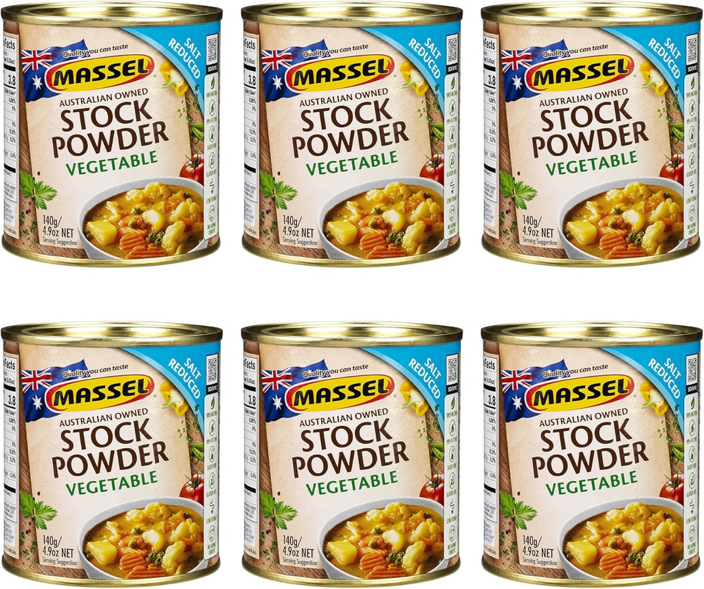 Massel Vegetable Style Bouillon Powder - Salt Reduced, Low Sodium, No MSG, Gluten Free, Low FODMAP, Dairy Free, Non-GMO & Vegan - All Natural Chicken Bouillon Seasoning & Stock Powder Alternative (140g x 6 Pack)