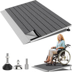 Threshold Ramps for Wheelchairs, Adjustable Height 1.8"–5.3" and 24"×36" Platform Aluminum Wheelchair Ramp, Door Threshold Ramps with a Non-Slip Thick Door Mat for Scooters, Power Chairs, Cart