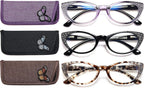 EYEURL 3-Pack Cat Eye Reading Glasses for Women Blue Light Glasses Fashion Computer Readers with Spring Hinge Anti-Glare Readers for Women 1.5