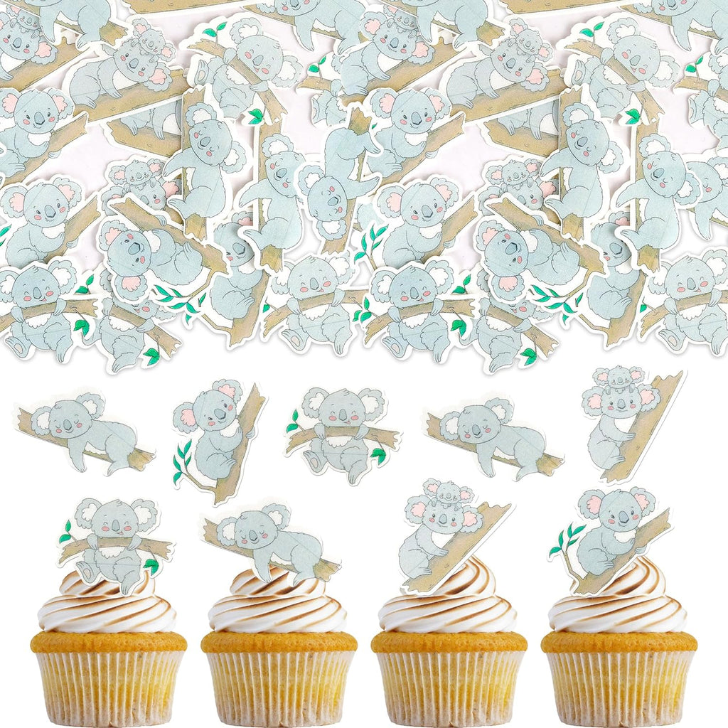 60 Pack Edible Koala Cupcake Toppers Glitter Wild Animal Cupcake Picks Water Paper Koala Birthday Cupcake Decorations Baby Shower Birthday Theme Party Cake Decorations Supplies