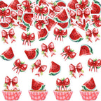 40Pcs Edible Watermelon Cupcake Toppers Cute Watermelon Bow Cupcake Picks for Summer Fruit Baby Shower Fruit Girls Birthday Wedding Anniversary Party Cake Decorations Summer Holiday Party Decors