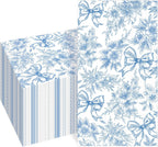 100 PCS Blue Napkins Disposable, Blue Bow Floral Napkins, 3 Ply Printed Decorative Flower Guest Napkin, Chinoiserie Napkin, Bridal Shower Wedding Decorations, Birthday Table Party Supplies