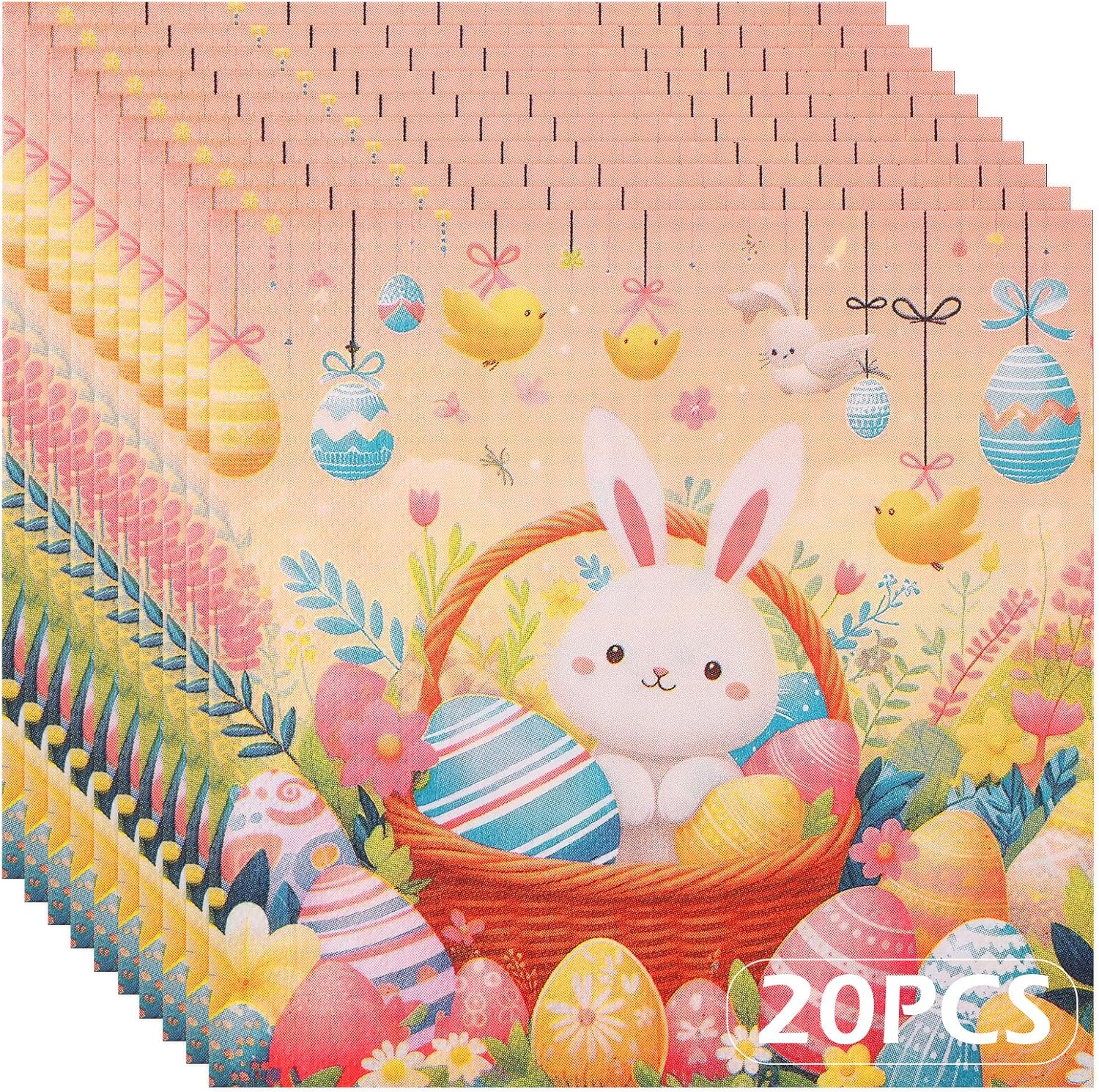 Easter Paper Napkins 20 Pcs, 2 Ply Disposable Luncheon Dinner Guest Napkins, Lovely Spring Bunny & Egg Cocktail Party Napkins for Table Decor, 12 x 12 inch/33 x 33 cm