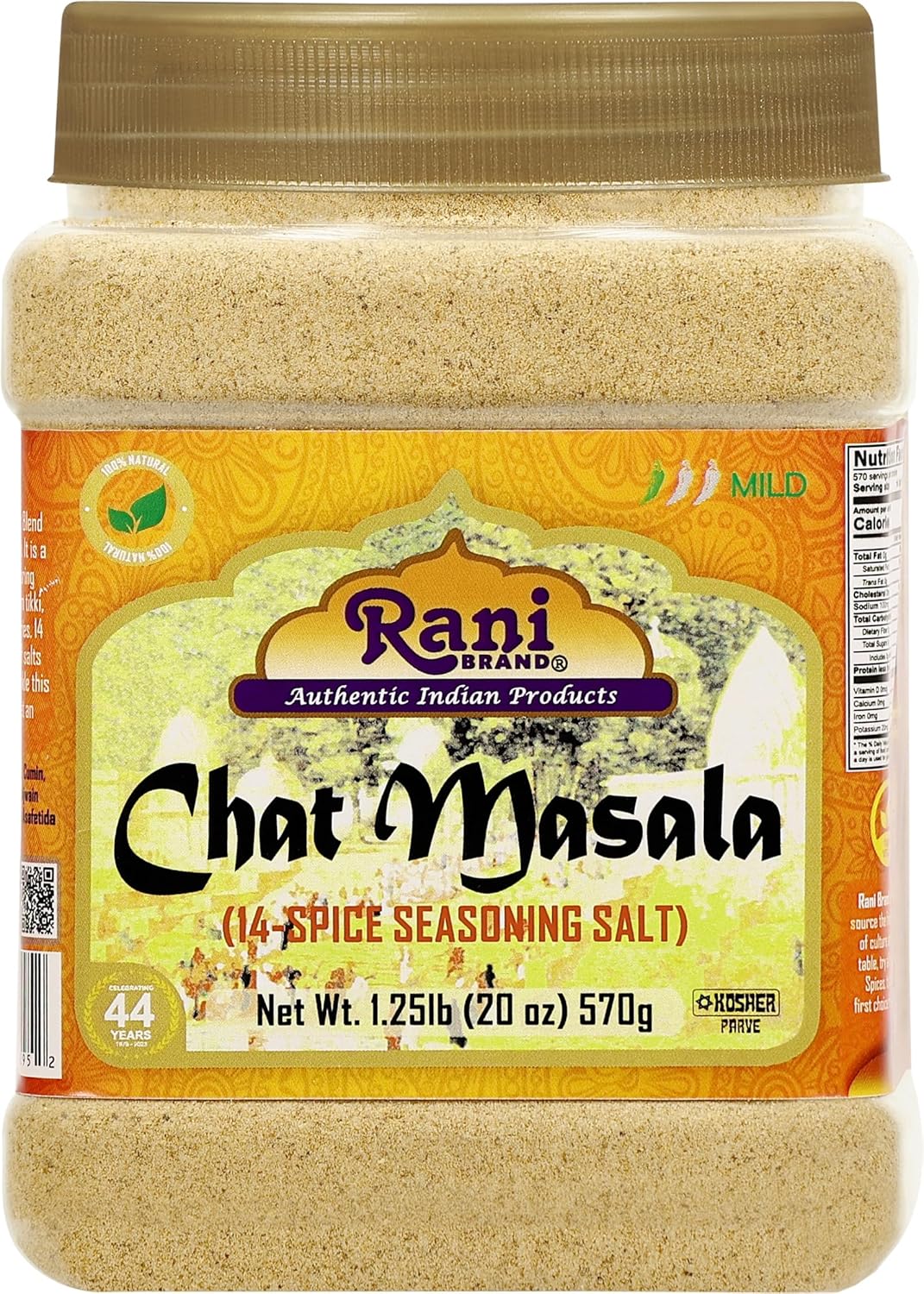 Rani Chat Masala (14 Spice Seasoning Salt) Tangy Indian Seasoning 20oz (1.25lbs) 570g PET Jar ~ All Natural | No MSG | Vegan | No Colors | Gluten Friendly | NON-GMO | Kosher | Indian Origin