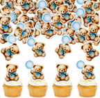 40 PCS Edible Baby Shower Bear Cupcake Toppers Drink Topper Selection Baby Bear Theme Baby Shower Decorative Supplies Jungle Animal Theme Birthday Party Cake Decorative Supplies Blue