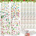 Kolldenn 120 Pcs Christmas Gift Bags Bulk 6 Styles Christmas Treat Bags 9.5 x 5.1 x 3.15 Inch Paper Goodie Pouches for Gifts Candy Snacks Lunch Holiday Party Supplies(Bright)