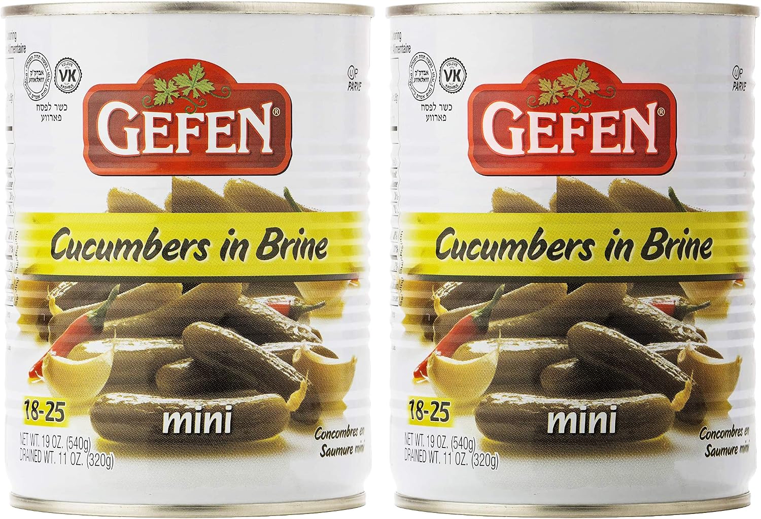 Gefen Mini Pickled Cucumber in Brine, 19oz (2 Pack)