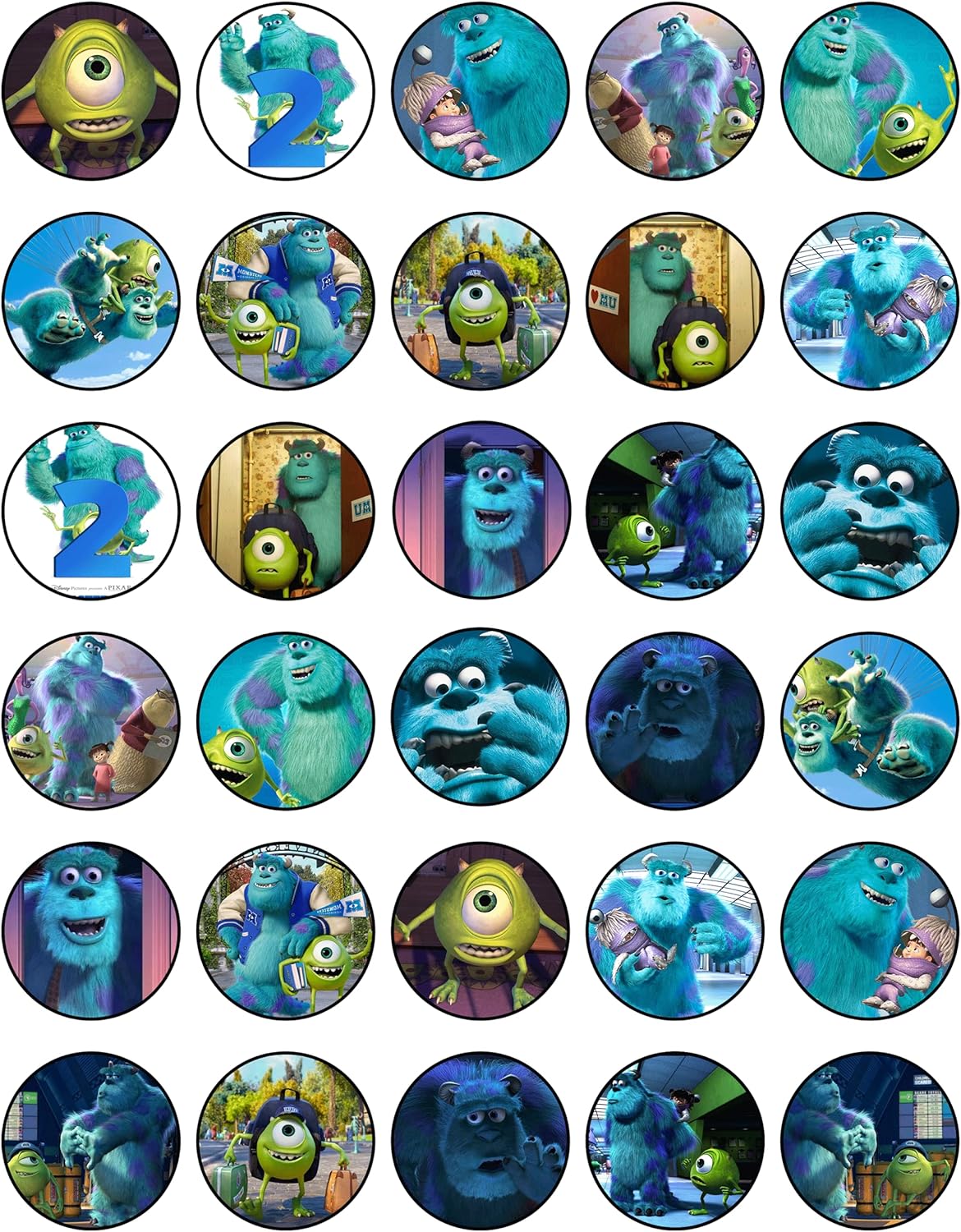 30 x Edible Cupcake Toppers Themed of The Monster Inc of Edible Cake Decorations | Uncut Edible on Wafer Sheet